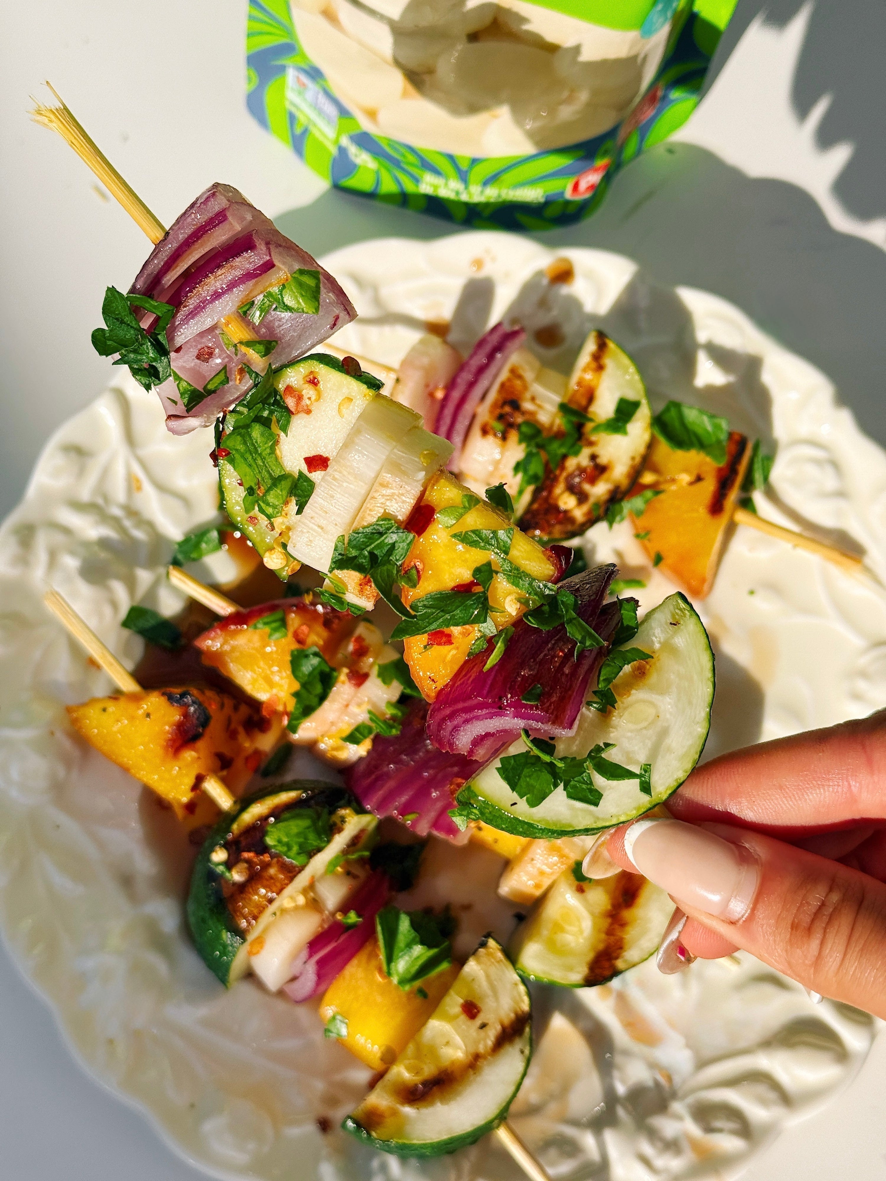 Grilled Peach & Natural Heaven Hearts of Palm Summer Skewers Natural Heaven