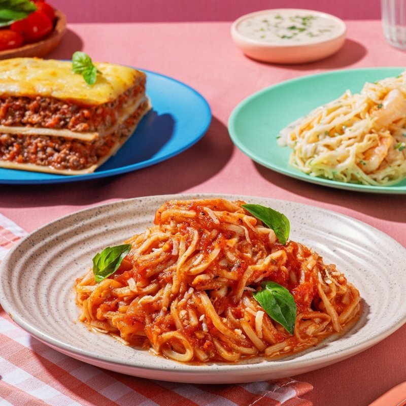 low calorie Hearts of palm dishes - spaghetti, lasagna and angel hair dishes pictured in an arragement