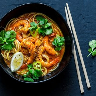 Spicy Hearts of Palm Noodle Soup with Shrimp
