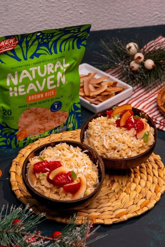 Holiday Rice Dessert made with Natural Heaven Hearts of Palm Brown Rice