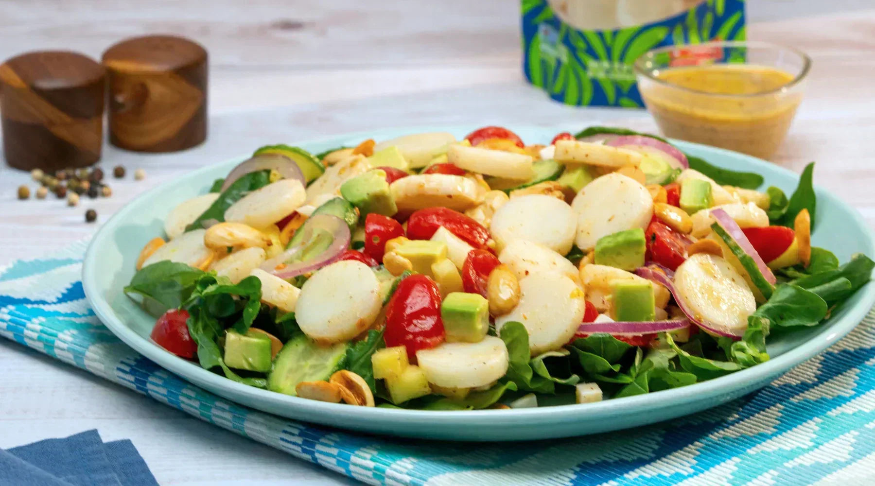 Hearts of Palm Citrus Salad with mango, cucumber, and red peppers