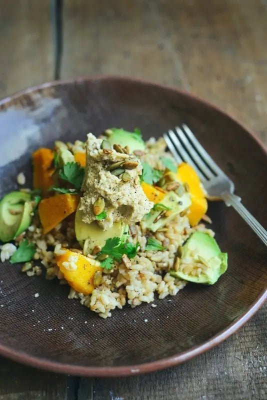 Brown-Hearts-of-Palm-Rice-with-Roasted-Pumpkin Natural Heaven