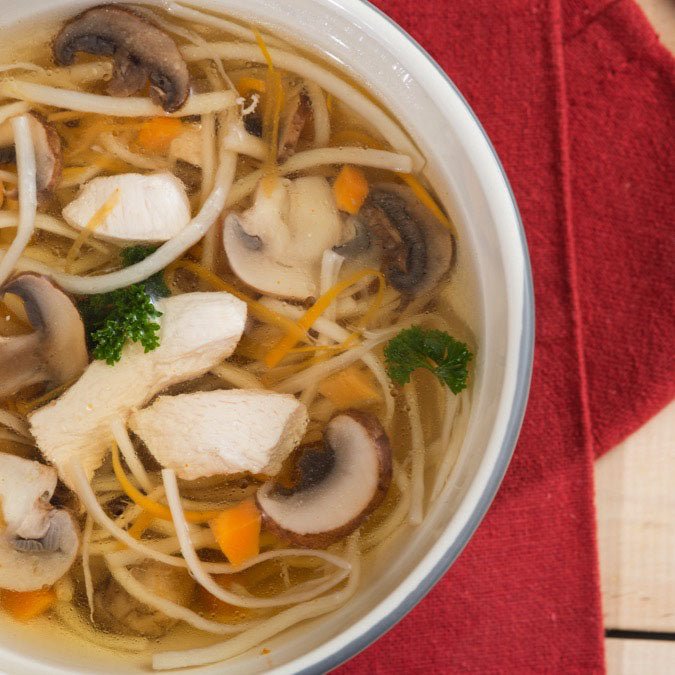 NATURAL HEAVEN HEARTS OF PALM NOODLE SOUP WITH CHICKEN & MUSHROOMS - By Chef Nicola